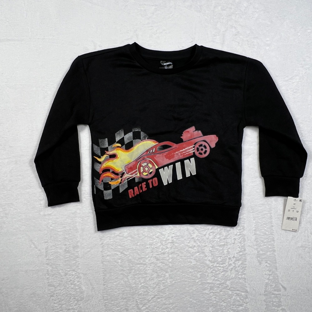 Hot Wheels Boys Black Race To Win Flame Graphic Sweatshirt 5T